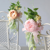 4pcs Artificial Peony Pew Flowers for Wedding Aisle Ceremony Chair Decoration Greenry with Rustic Wedding Outdoor Decor
