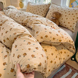 Ins Bedding Set Purple Love Stripe Double Layer Yarn Four Piece Dormitory Girl Heart Bed Sheet And Quilt Set Washed Cotton