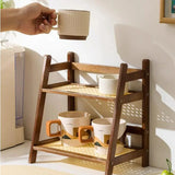 Countertop Organizer 2 Layer Coffee Cup Holder Multipurpose Bamboo Storage Shelf for Hotel Apartment Dressing Table Shelf Home