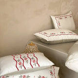 Flowers Embroidery Bedding Set Cotton Satin Bed Linens Sheet Pillowcase Duvet Cover Set Underwear