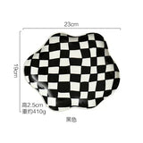 Retro Checkerboard Ceramic Plate Jewelry StoragePlate DessertPlate Dessert plate Home Decoration Retro DinnerPlate Tableware