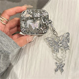 Luxury Plated Pleated Butterfly Mirror Protective Shell Soft Case For Airpods 1 2 3 Earphone With Pendant Cover or Airpods Pro 2