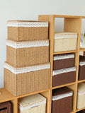 Rattan-Weave Home Storage Box Covered Living Room Miscellaneous Items Storage Basket Japanese Simple Style Paper Material