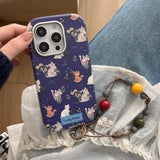 Ins floral cat cute leather cover for iphone 15pro 16Pro 14promax 13promax 14 13 15 16 pro max colorful chain rope phone case