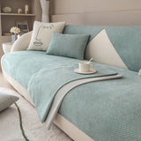 1pc Bohemian-Style Solid Color Small Diamond Chenille Non-Slip Sofa Cover,Two-Tone Splice Design,Ideal for Bedroom,Living Room