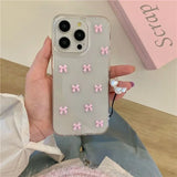 Cute Pink Bowknot Phone Case For iPhone 16 15 14 13 Pro Max Pro Korea Girl Epoxy Shell Clear Soft Cover