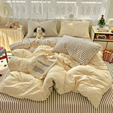 Striped Bedding Set Korean Style Duvet Cover Set Flat Sheets Set Single Twin Double Size Bed Linen Set Back To School Season