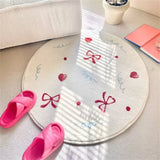 Round Bowknot Pattern Bedroom Rug Cartoon Cute Living Room Carpet Polyester Cozy Decoration for Girls Home Bedroom