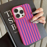 Luxury Double Color Contrast Stripe Case for iPhone 17 16 15 Pro Max 14 Plus 12 13 11 Colorful Lichee Leather Shockproof Cover