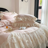 Lace Princess Bedding Set Gorgeous Embroidery Romantic Flat Bed Sheet Pillowcases Queen King Size Bed Linen Set Gift for Family