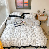 Korean Princess Style Floral Ruffles Bedding Set Single Queen Size 100% Cotton Duvet Cover Flat/Fitted Bed Sheet Pillowcases