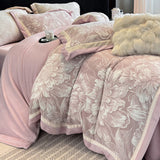 Luxury Thickened Warm Winter Bedding Set Blooming Flowers Carved Velvet Duvet Cover Flat/Fitted Bed Sheet Pillowcases 4Pcs