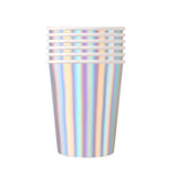 Iridescent Silver Holographic Party Tableware Set Disposable Paper Plates Cups Tablecloth for Birthday Wedding Y2K Disco Decor