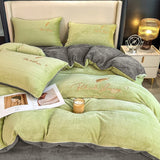 Coral velvet milk velvet four-piece set single winter sheet thickened single bed cover dormitory crystal velvet embroidered bed