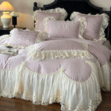 4Pcs French Princess Style 100% Cotton Romantic Long Stella Cotton Lace Duvet Cover High-end Feeling Padded Thickened Bed Cover