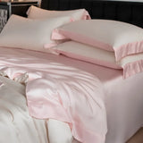 Color Blocking Bedding Set 600TC Lyocell Bamboo Fiber Soft Silky Cool Feeling Duvet Cover Flat/Fitted Bed Sheet Pillowcases 4Pcs