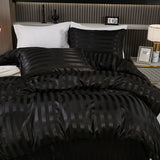 2/3pcs Satin Striped Duvet Cover Set Luxury Silky Like Smooth White Quilt Cover With Pillowcase Summer Bedding Drop Shipping