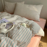 Nordic Bedding Set Pure Cotton Striped Duvet Cover Set Soft Flat Sheet Single Queen Size Double Bed Sheet Set For Bedroom Decor