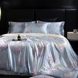 4pcs printed luxury high-end silk bedding set soft satin single double duvet cover pillowcase flat sheet or fitted sheet set