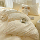 Duvet Set Double Yarn Four-piece Set Class A Aerobic Knitted Cotton Printed Love Bed Cover Skin Friendly Breathable Bedding