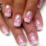 24pcs Sweet Cool False Nails Gradient French Fake Nail Tips with Purple Flowers Design Short Square Press on Nails Colorful Nail