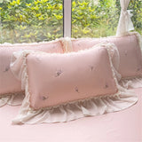 Rose Embroidery Bedding Set Silky Luxury Bedsheets Set Pillowcase Duvet Cover Bedclothes Skin-friendly Bed Linen Home Textiles