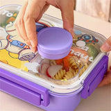 Cartoon Dinosaur Pattern Lunch Box for Kids Compartments Bento Box with fork spoon Students Food Container Outdoor Picnic box