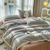 Knitted Class A Soft Bedding Set Washed Cotton Bed Sheet Queen King Size Duvet Set Flower Comforter Set Pillowcase Bed Linens