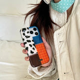 Retro Four-color Grid Cow Pattern Stitching Wireless Charge Magnetic Case for iPhone 14 16 15 16pro 17 Pro Max For MagSafe Cover