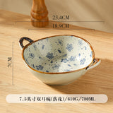 Ceramic Soup Bowl With Handle Salad Pasta Bowl Kitchen Tableware Microwave Oven Bakware 7.5inch Japanese Household Noodle Bowl