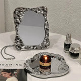 Vintage Irregular Mirror Wavy Edge Makeup Mirror & Room Decoration Desktop Decor Trays Desktop Decor Organizer for Bedroom Gifts