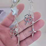 3D Star Clover Beaded Charm Phone Pendant Crystal Wristband Keychain Bracelet Lanyard Cord