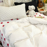 Korean Ins-style Bedding Set White Red Polka Dot Soft Comfortable Duvet Cover Set Sheet Set for Home Bedroom Deocr Birthday Gift
