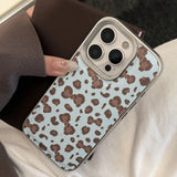 Stylish Bowknot Leopard Print Leather Texture Phone Case For iPhone 11 12 13 14 15 16 Pro Max Shockproof Protective Hard Cover