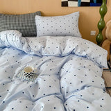 Ins Simple Blue Dot Bedding Sets 2025 New Girls Bed Sheet Set Four Piece With Pillowcases Dormitory Quilt Set No Filling