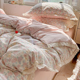 INS Princess Bedding Set 이불세트 New Soft Wrinkled Double-layer Bed Flat Sheet Twin Queen Size Duvet Set Pillowcase Bed Linens