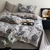 Ikeehome  new autumn and winter class A thickened high gram weight linen retro style double-layer yarn printing four-piece set