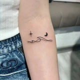 Minimalist Line Star Moon Wave Tattoo Sticker, Temporary Tattoo Waterproof Long-Lasting, Ins Aesthetic for Women, Easy to Use ER