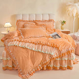 4Pcs Luxury Winter Thickened Soft Velvet Bedding Set Lace Ruffles Duvet Cover Set, Quilted Bedspread, Bed Skirt, Pillowcases