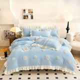 Korean Princess Style Flowers Lace Ruffles Bedding Set Comforter Queen King 4Pcs Duvet Cover Bed Sheet/Fitted Sheet Pillowcase