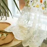 French Romantic Flower Printed Curtains with Delicate Lace for Bedroom, Cottage, Cafe, Small Window