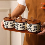 3pcs Ceramics Jars Lid Coffee Bean Storage Container‌ Dustproof and Moisture-proof with Cover Kitchen Organizer Jars for Spices