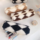 Fashion Plush Stripe Style Pencil Case Large Capacity Pen Bag Cosmetic Pouch Storage Box Student School Stationery Supplies