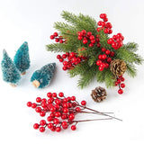 10Pcs Christmas Decoration Artificial Pine Branches Holly Berries Red Berry Branches for Christmas Tree Wreath Gifts Decoration