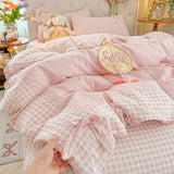 3/4Pcs Bedding Set Plaid Polka Dot Cotton Bedding Princess-Style For Home Double Bed Duvet Cover Bed Sheets With Pillowcase