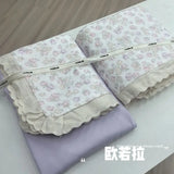 Princess Style Bedding Sets Ruffle Lace Bow Quilt Cover Romantic Print Bedclothes Home Decor Woman Girl Bedroom Duvet Cover 4pcs