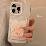 Cute cartoon bear card bag shell for iphone 11 15pro 13 15 12pro 15promax 14pro 14 pro max colorful stars transaprent phone case