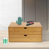Mini Bamboo Drawer Desktop Storage Box, Double Layered Retro Rectangular Storage Box for Office Supplies or Cosmetics
