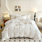 Bedding Set Embroidered Bed Linen Set Ruffles Duvet Cover Pillowcase with Bedsheet Smooth Bedclothes for Home