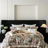 Premium 1000TC Egyptian Cotton Flowers Prints Oil Painting Style Bedding Set Duvet Cover Flat/Fitted Bed Sheet Pillowcases 4Pcs